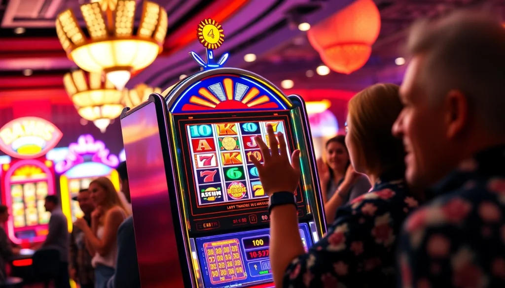 Menampilkan aksi bermain slot pulsa 5000 di mesin slot yang hidup dan penuh warna.