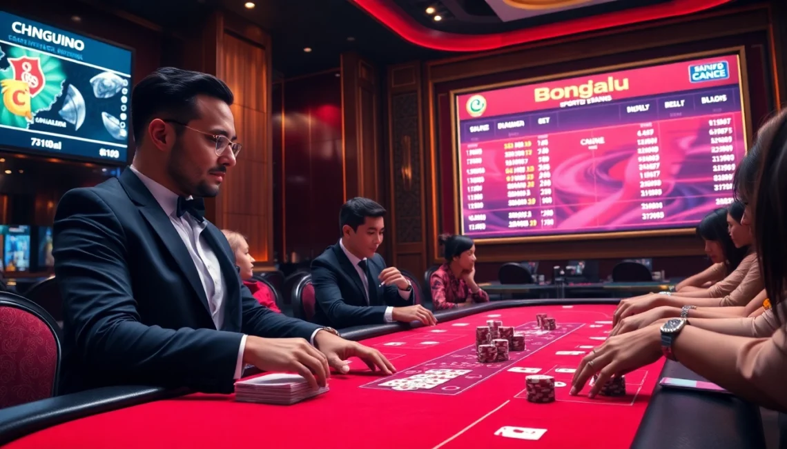 Bongdalu's electric atmosphere captivates gamblers at a professional poker table surrounded by chips and cards.