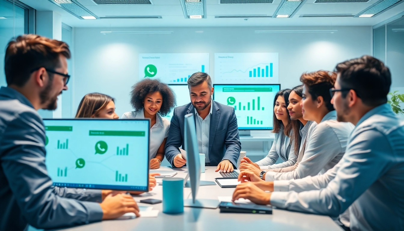 Engaged team utilizing WhatsApp Business CRM to enhance customer interactions and strategies.