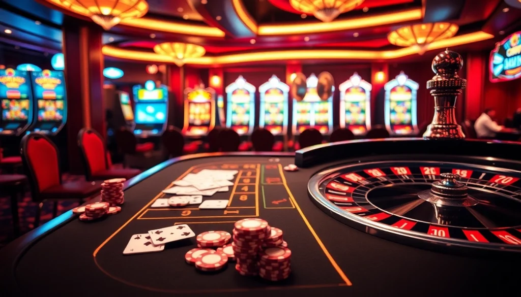 Experience the thrill of good88 with this vibrant casino scene featuring poker cards and a roulette wheel.