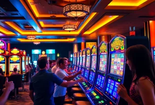 Slot depo 1k sedang dimainkan oleh pemain yang bersemangat di kasino modern.