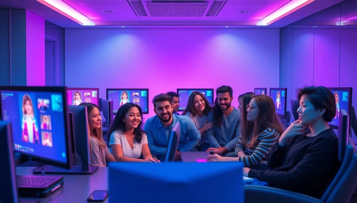 Engaging NSFW character AI interaction in a modern digital setup, showcasing users and chat interfaces.