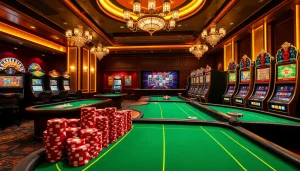Engaging scene of luxury casino with nhà cái 789club gaming elements, highlighting excitement and professionalism.