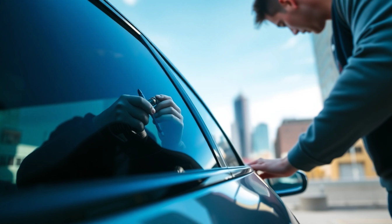 Experience superior window tinting Cleveland TN with a professional technician applying premium film to a vehicle.