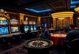 Experience thrilling gameplay with the Olympus slot at an opulent casino, featuring rich golden designs and engaged players.