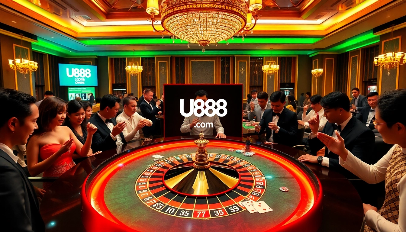 Experience thrilling gameplay at U888 com, featuring an upscale roulette table in an elegant casino.