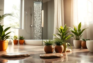 Experience the luxury and tranquility of a sunny shower USA in a serene bathroom setting.