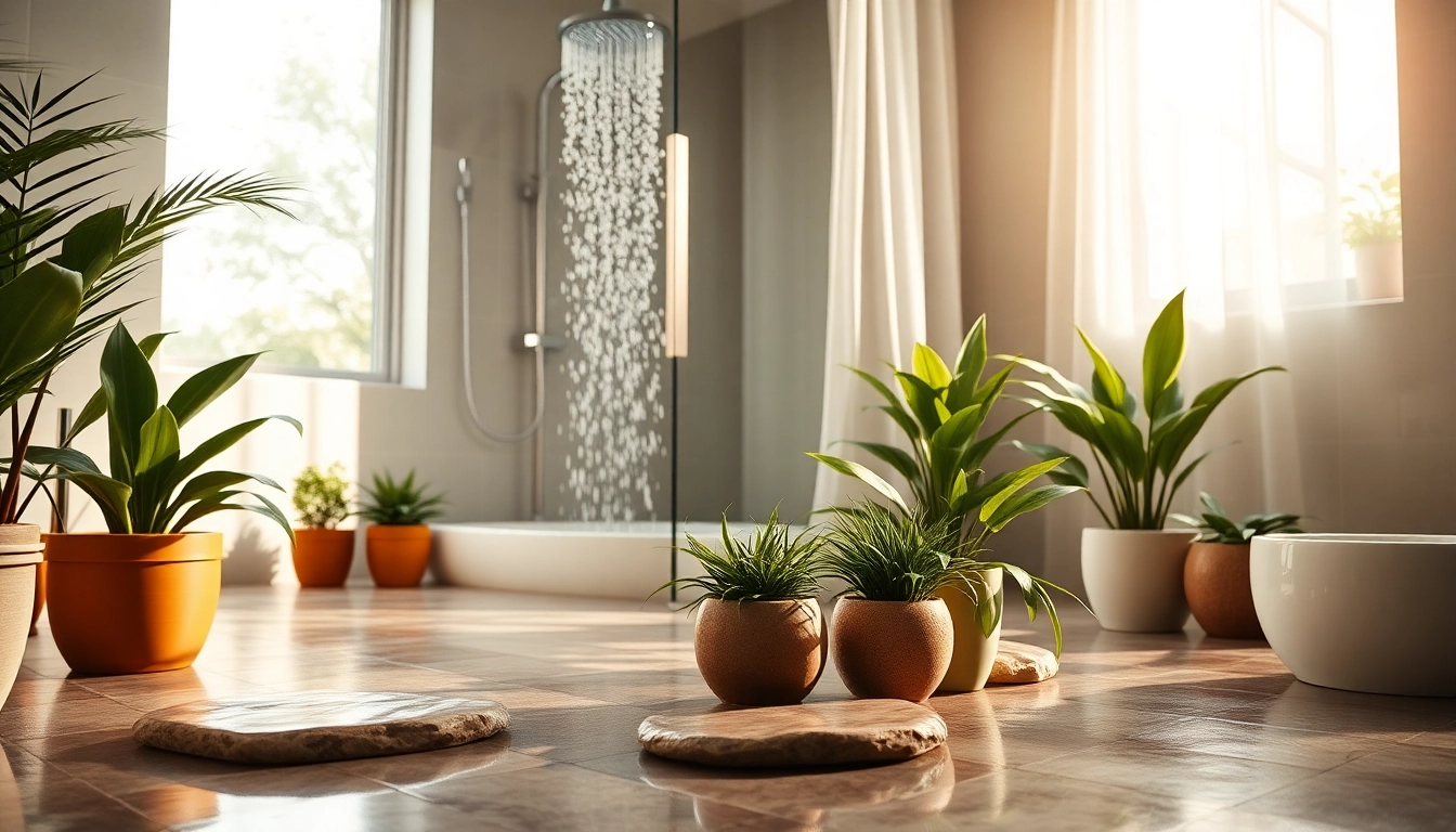 Experience the luxury and tranquility of a sunny shower USA in a serene bathroom setting.