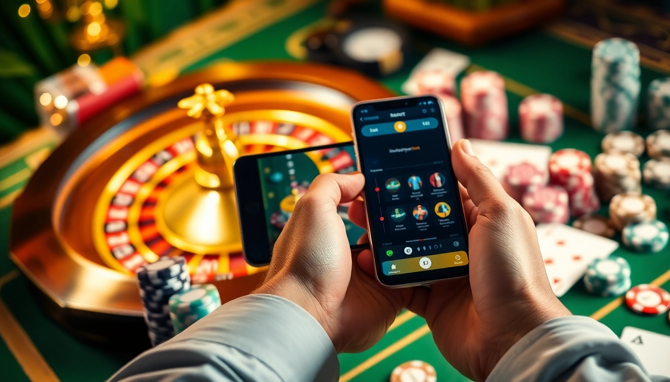 Engage with link alternatif sbobet using an online gambling interface showcasing poker chips and betting slips.