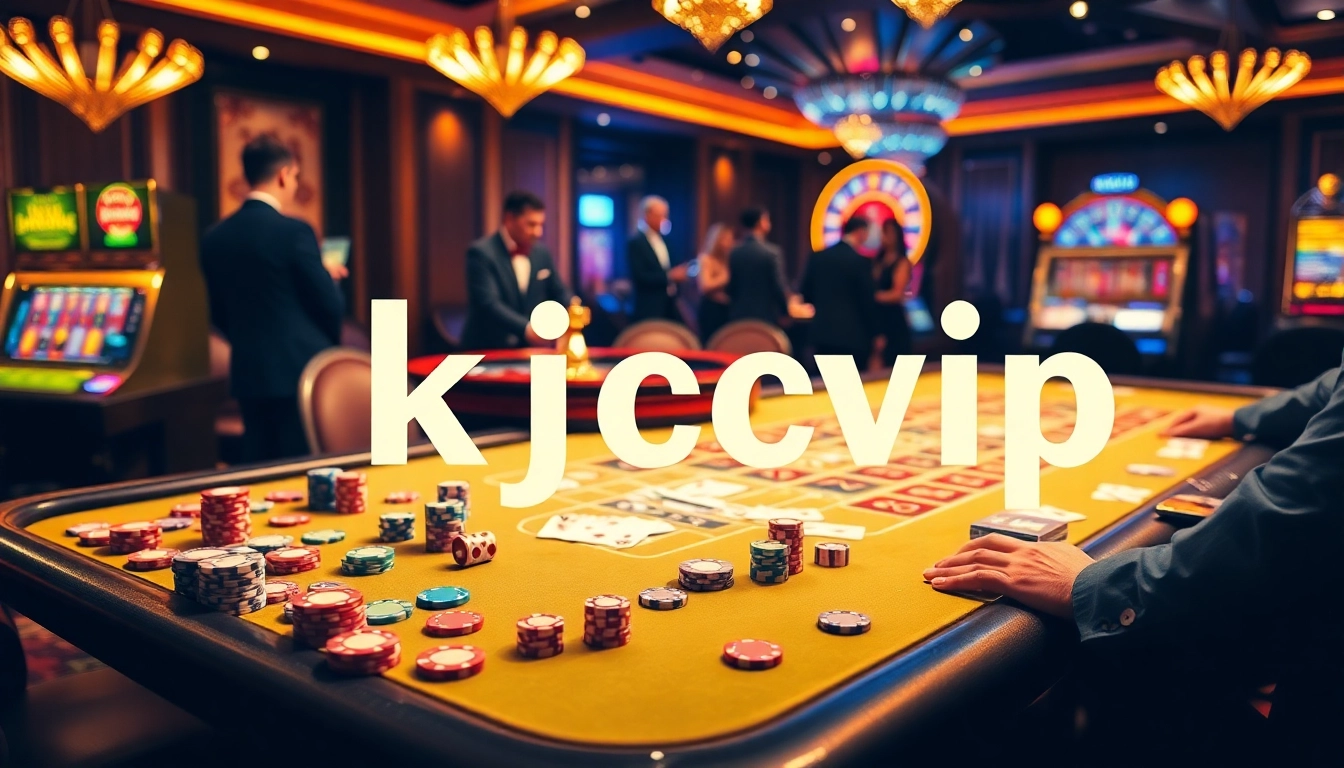 KJC VIP gaming experience showcasing a luxurious casino table with vibrant poker chips and cards.