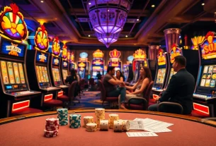 Engaged players enjoying the exciting idn slot machines in a vibrant casino atmosphere.