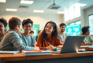 Engaging classroom scene illustrating education innovation with diverse students actively learning together.