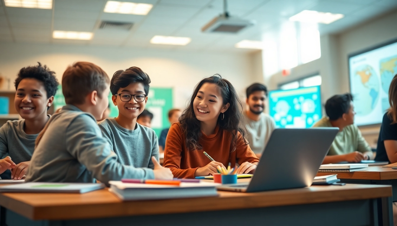Engaging classroom scene illustrating education innovation with diverse students actively learning together.