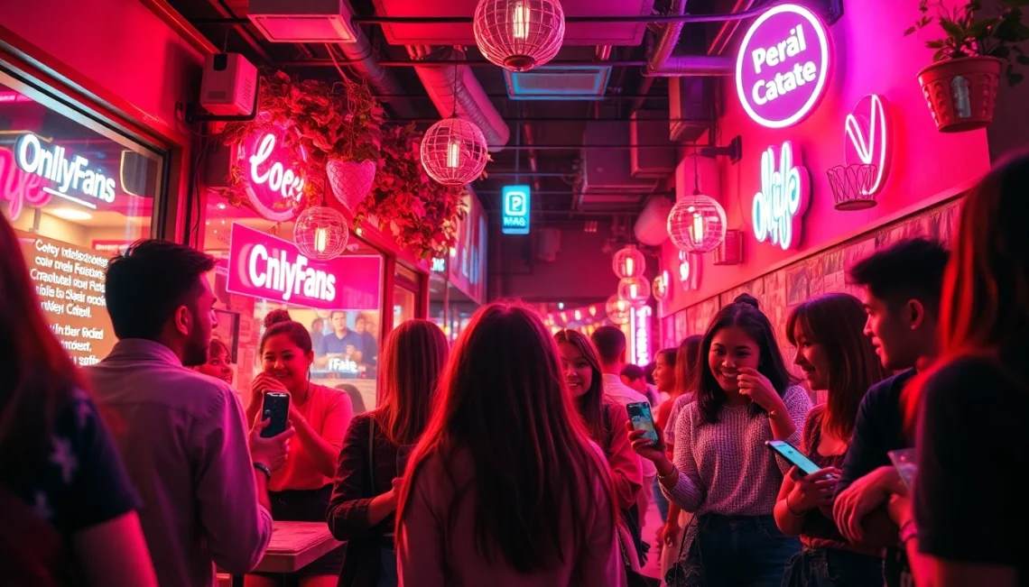 Find local OnlyFans creators in a lively urban nightlife setting with friendly social interactions.