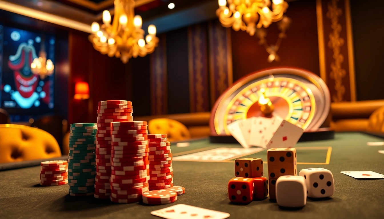 L'excitation de l'action aux meilleurs casino en ligne avec des jetons de poker, des cartes et une roulette tournante.