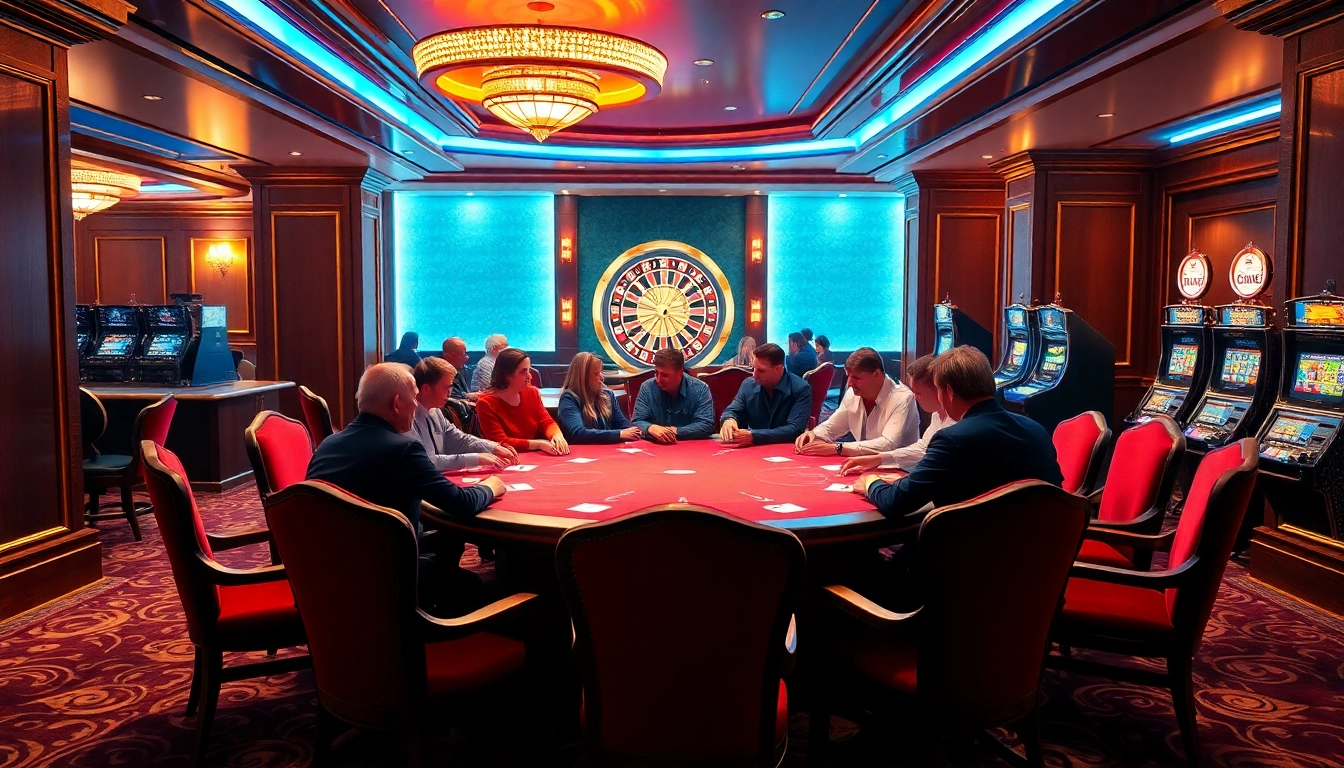Découvrez l'excitation des meilleurs casino en ligne avec des joueurs à une table de poker luxueuse.