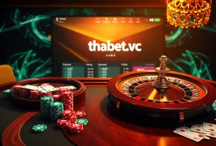 Engaging online casino scene showcasing https://thabet.vc/ with vibrant poker chips and roulette wheel.