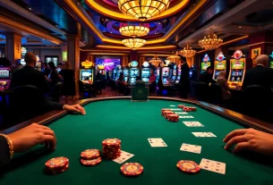 Vivez l'excitation des meilleurs casinos en ligne lors d'une partie de poker luxueuse avec des éléments de casino vibrants.