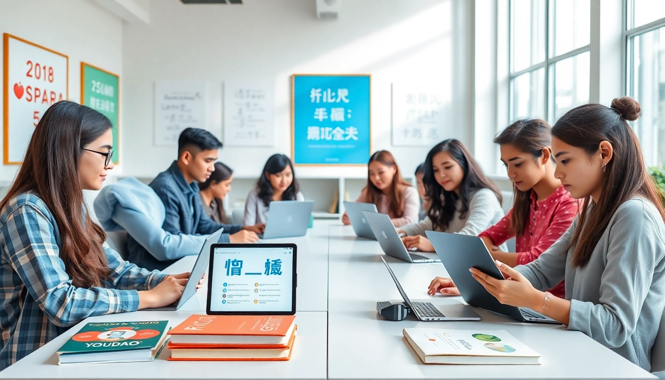 Youdao translation technology in a vibrant classroom setting with students engaged in language learning.