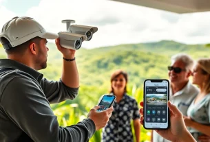 Cámaras de seguridad en Guanacaste siendo instaladas profesionalmente en un hogar, destacando tecnología avanzada y experiencia local.