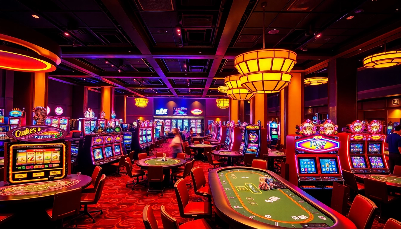 Melihat hoki77 login pada mesin slot berwarna cerah di kasino yang ramai.