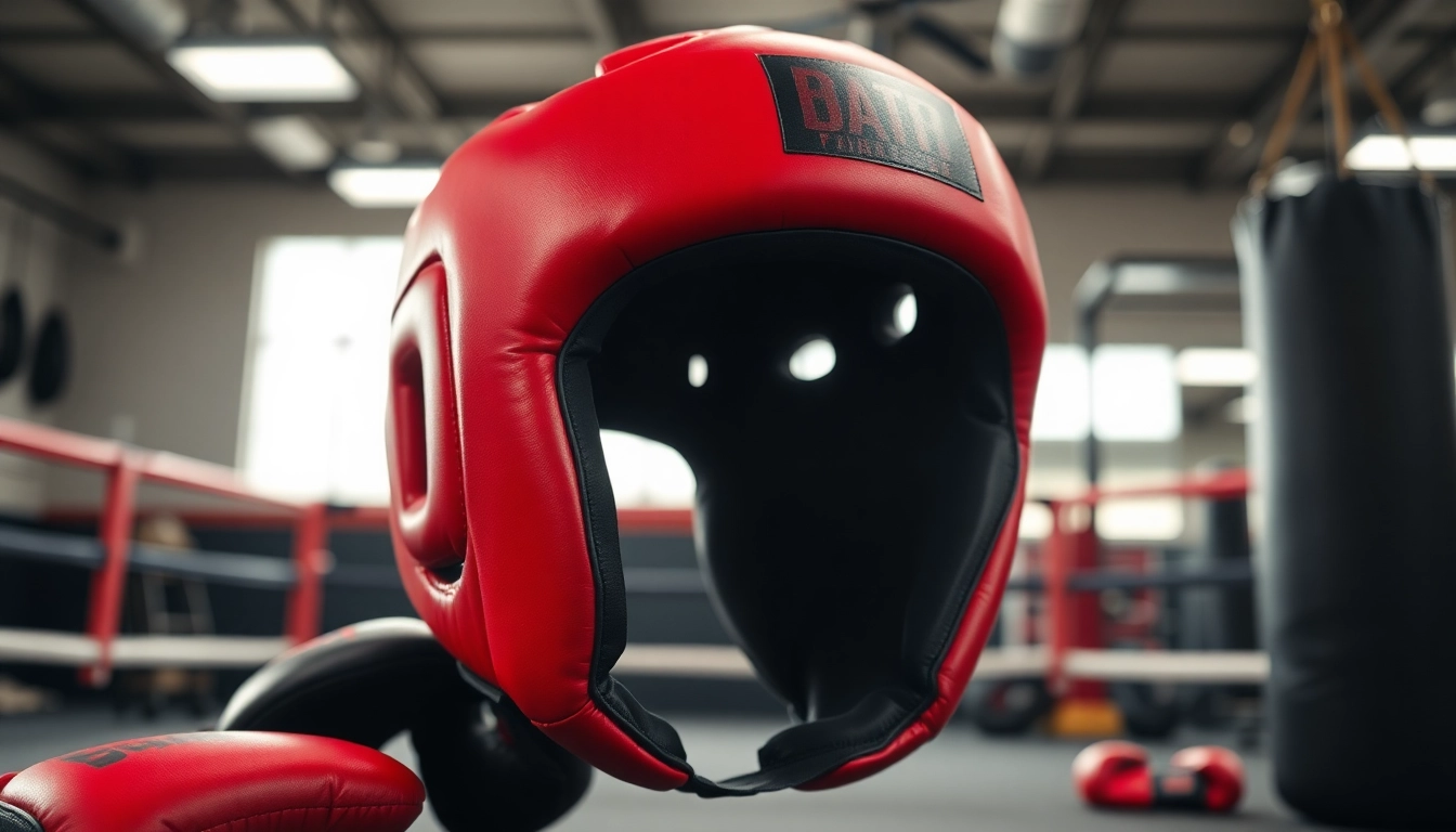 Headgear boxing präsentiert in einem sportlichen Gym-Setting für Boxtraining.