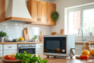 Showcase of an affordable appliance in a bright kitchen setting with fresh ingredients and warm tones.