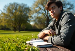 Individual reflecting on depression symptoms while sitting in a park.