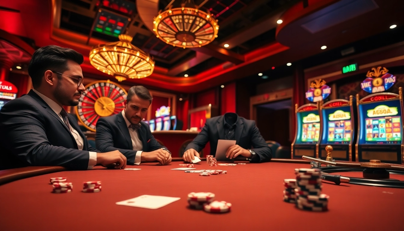 Découvrez l'excitation du casino en ligne français avec une scène de poker luxueuse et un fond de roulette captivant.