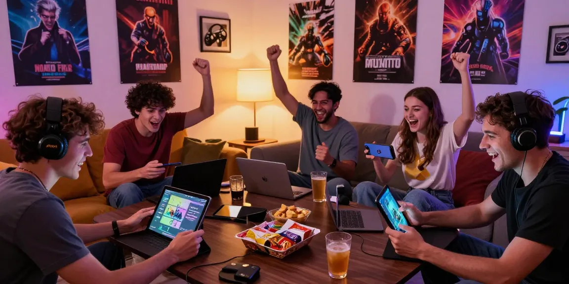 cipung138, pemain terlibat dalam permainan online seru di ruang tamu yang hangat dan energik.
